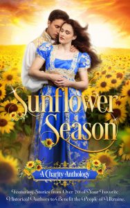 Cover of Sunflower Season. Regency couple embracing in a field of sunflowers